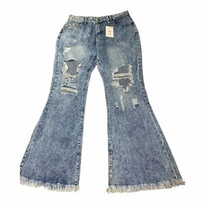Distressed Blue Flare Jeans